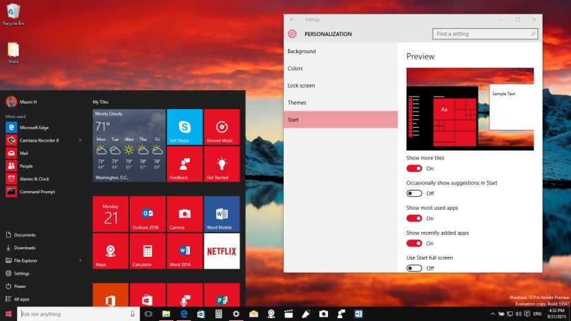 Adding a fourth column of tiles in the Start menu on Windows 10