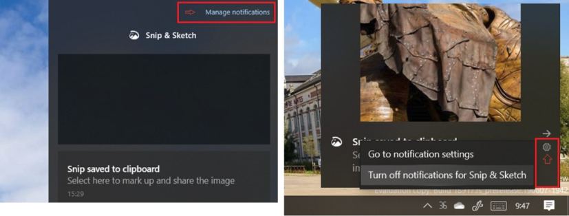 Action center notification settings on Windows 10 20H1