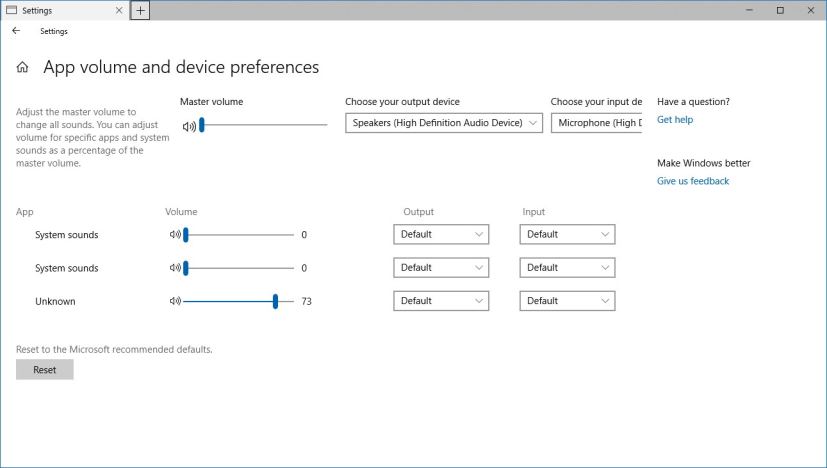 App volume and device preferences settings