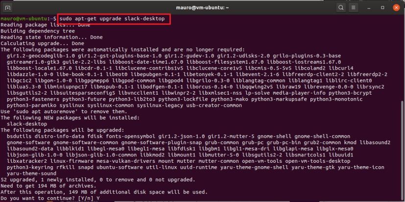 Linux command to update Slack