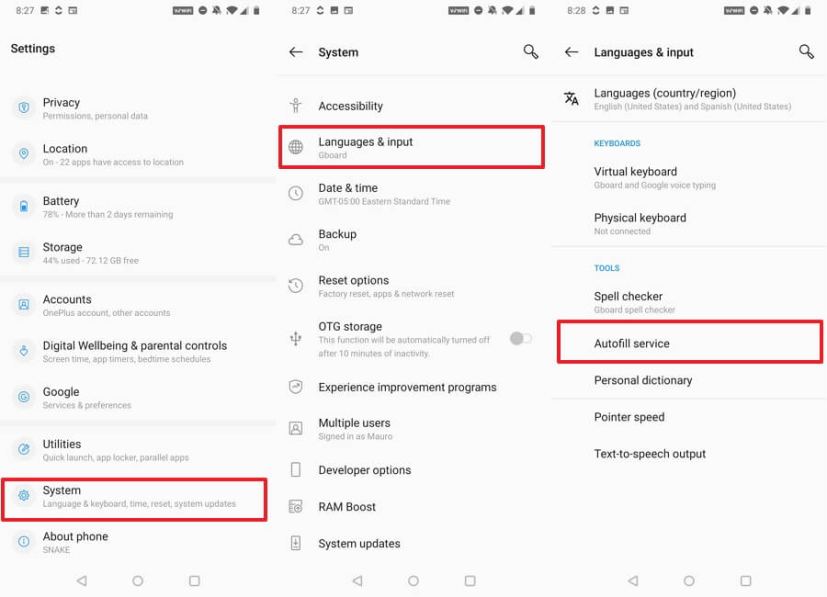 Android autofill service option