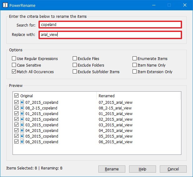 Batch rename files using PowerRename