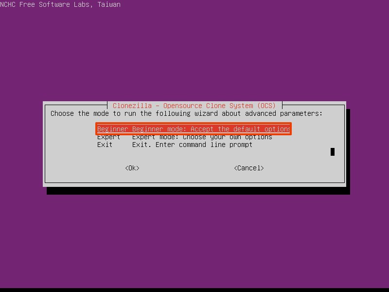 Clonezilla beginner mode