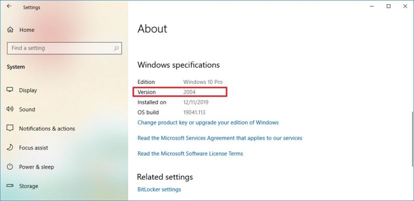 Windows 10 version 2004 information