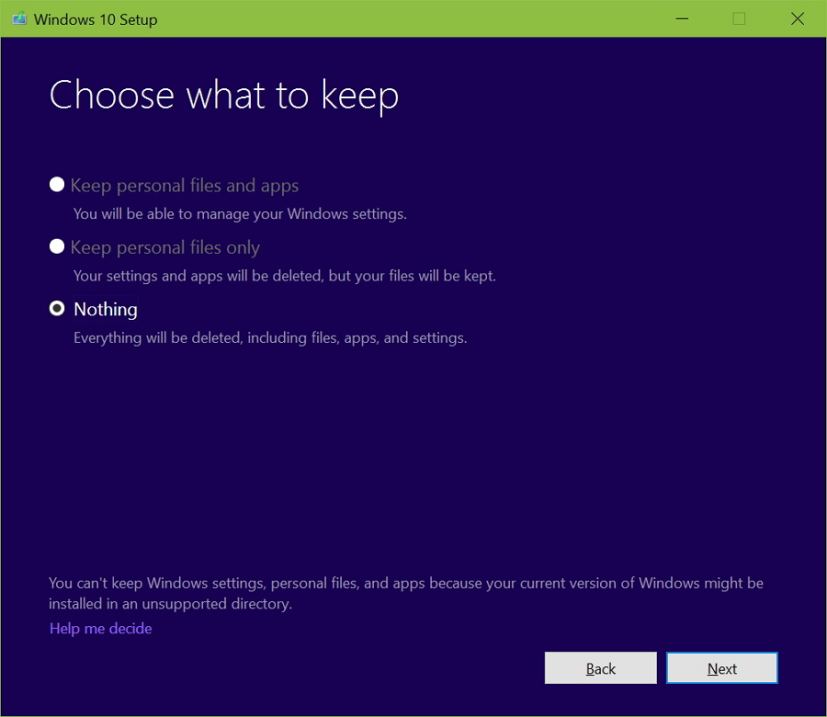 Choose what to keep during Windows 10 upgrade