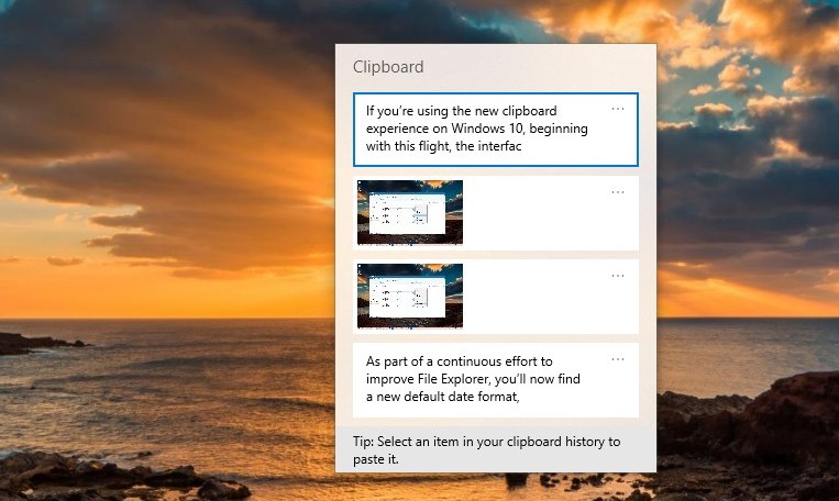Clipboard interface for Windows 10 version 1903