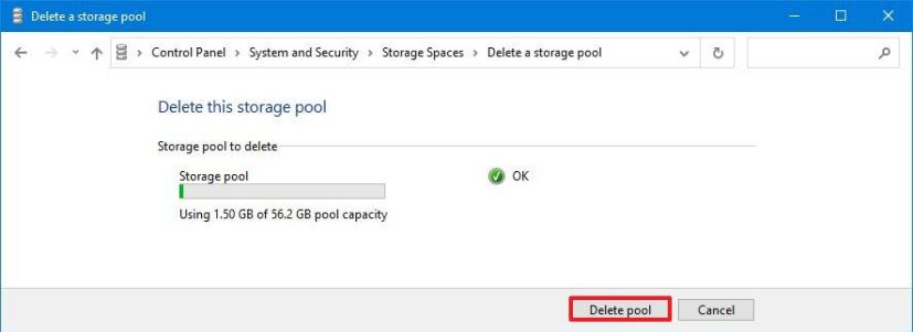 Storage Spaces confirm pool deletion