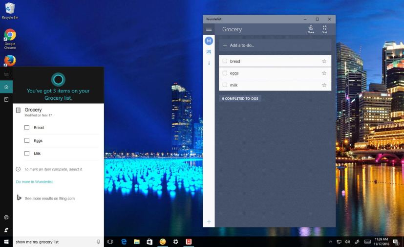 Cortana lists with Wunderlist integration