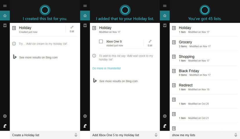 Creating lists using Cortana