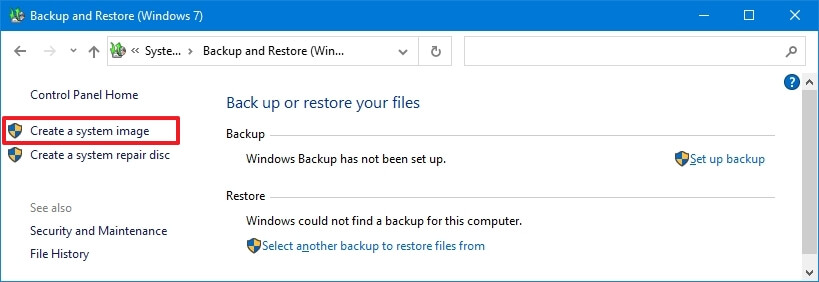 Create a system image backup option