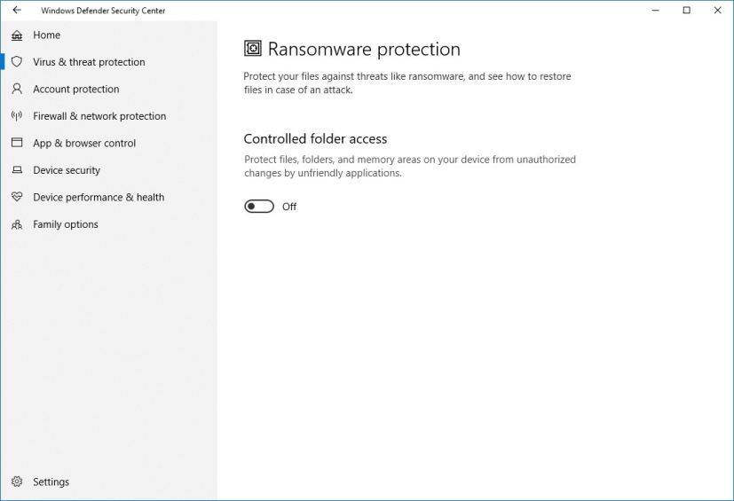 Ransomware protection settings