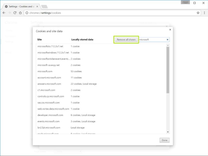 Google Chrome Cookies settings