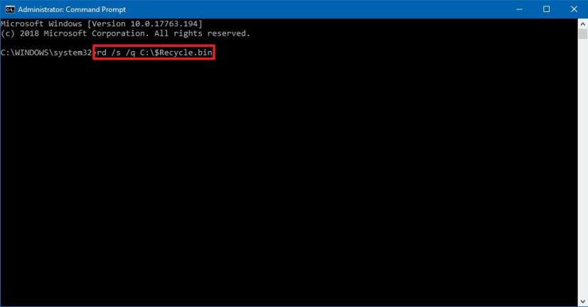 Delete hidden Recycle Bin with Command Prompt