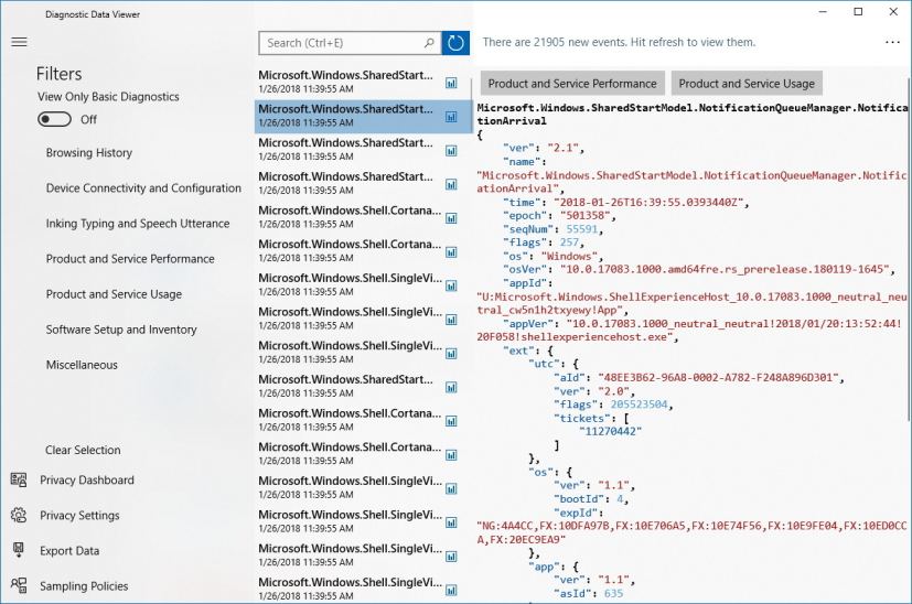 Diagnostic Data Viewer app