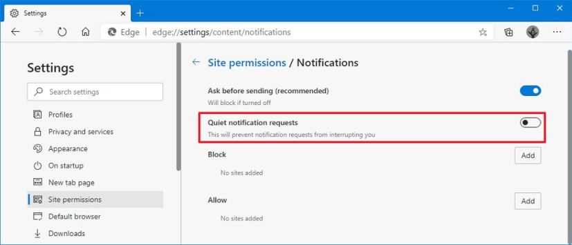 Disable Quiet notification requests