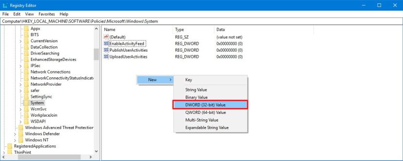 Disable Timeline using Registry