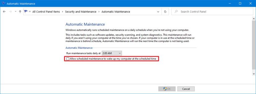 Disable wake up timer for Windows 10 automatic maintenance