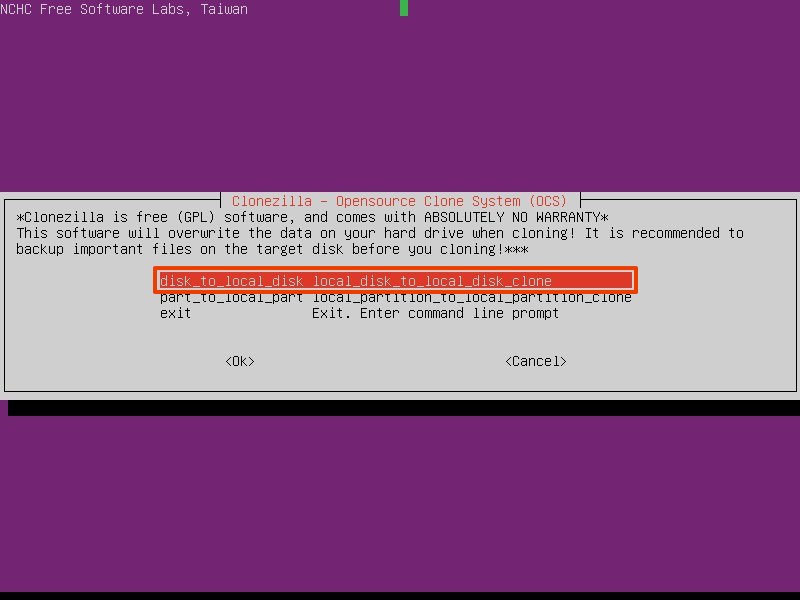 Clone disk to local disk option