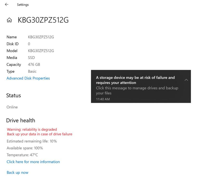 Windows 10 drive health / source: Microsoft