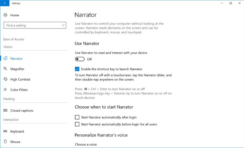 Ease of Access settings in build 17025