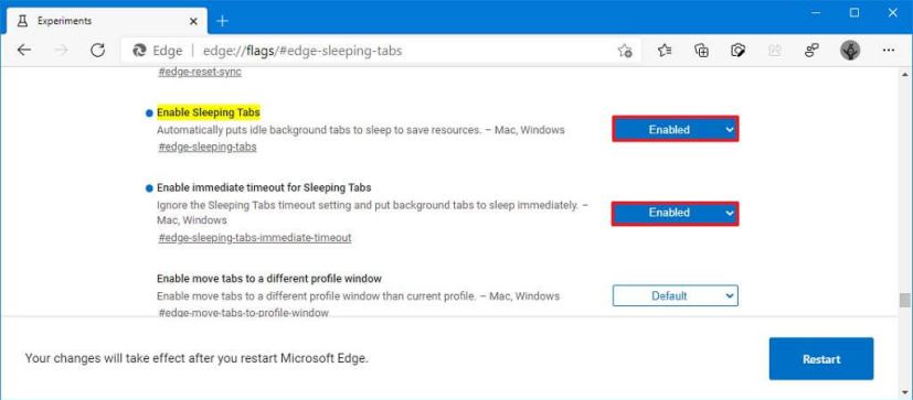 Microsoft Edge Sleeping Tabs flags