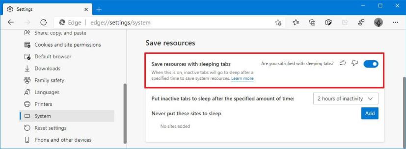 Enable Sleeping Tabs