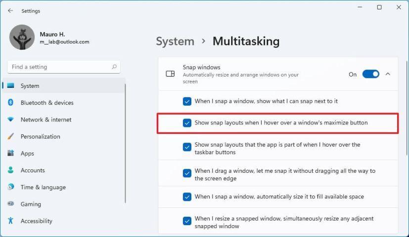 Enable Snap layouts in Windows 11