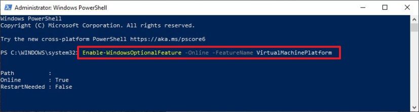 Enable Virtual Machine Platform on Windows 10 using PowerShell