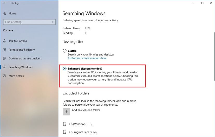 Windows 10 Enhanced search on version 1903