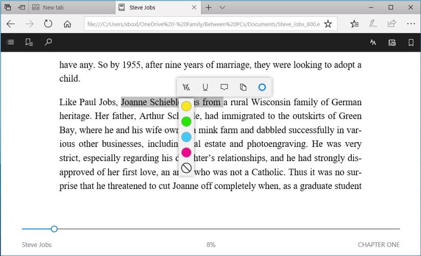 Microsoft Edge epub annotation