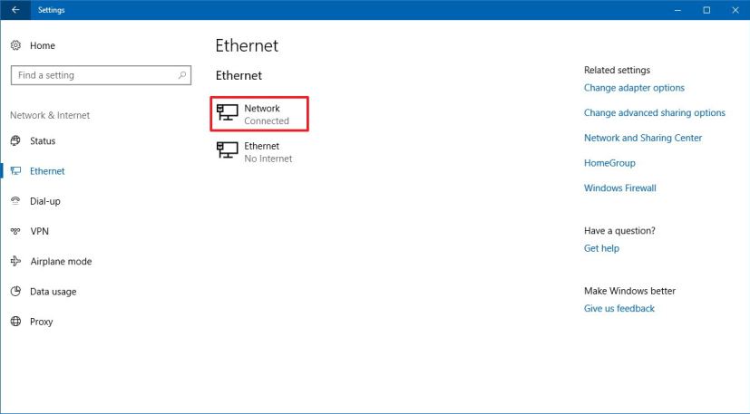 Ethernet settings