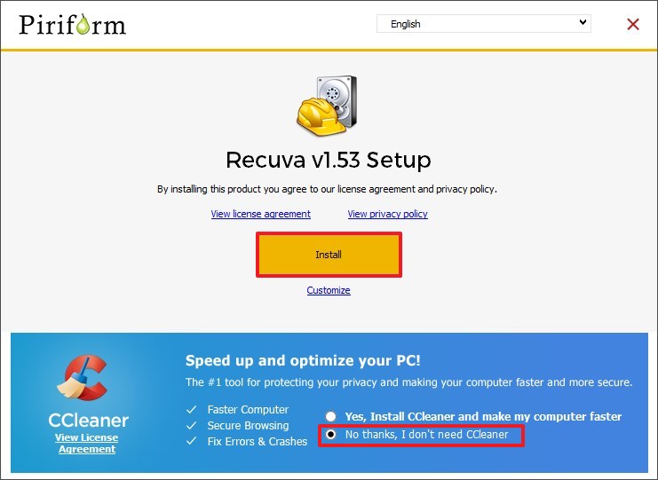 Install Recuva on Windows 10