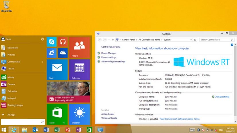 Start menu for Windows RT 8.1 (KB3033055)