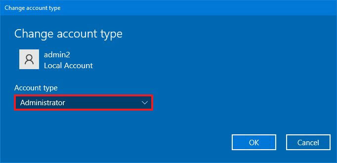 Change local account type on Windows 10