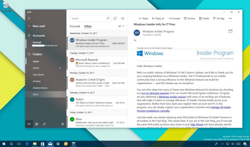 Microsoft Mail and Calendar with Fluent Design improvements