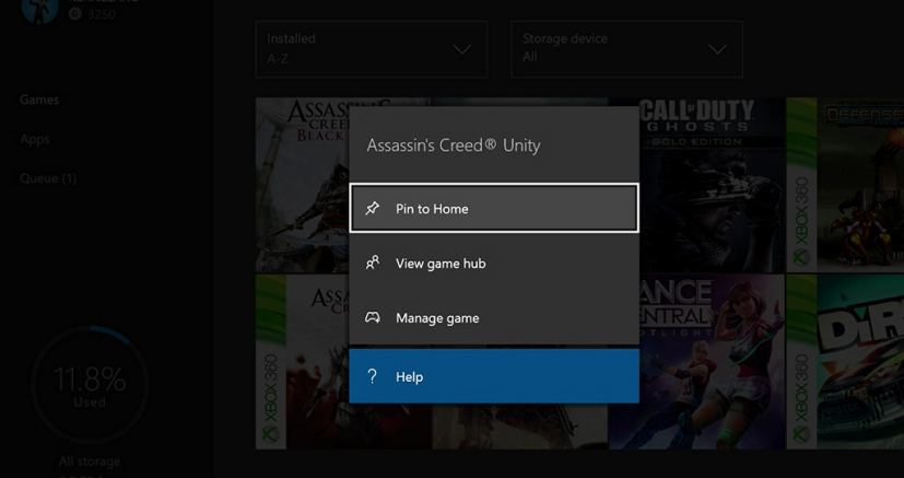 Manage game option on Xbox One