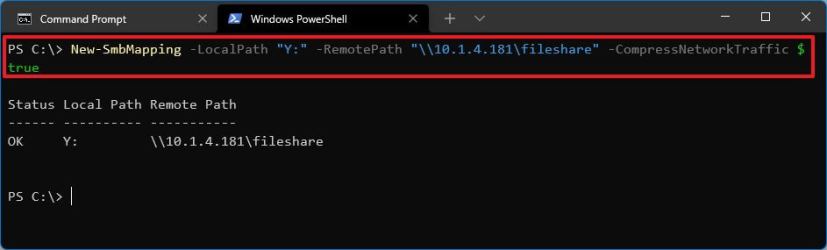 PowerShell map drive with SMB compression