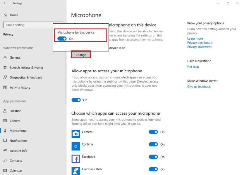 Microphone privacy settings