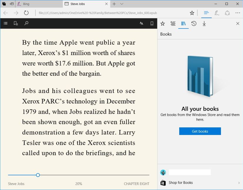 Ebooks on Microsoft Edge