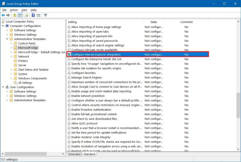 Microsoft Edge Group Policy settings