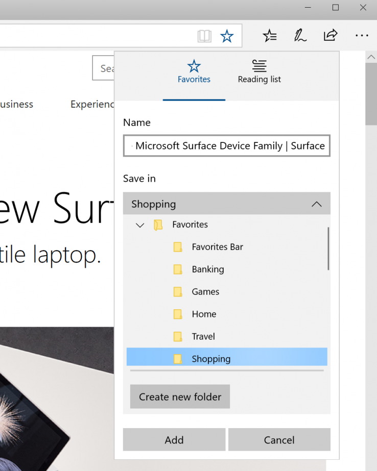 Microsoft Edge new Favorites experience