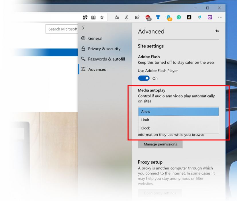 Microsoft Edge new Settings page