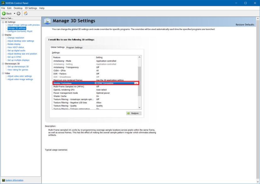 Monitor Technology settings on Nvidia Control Panel