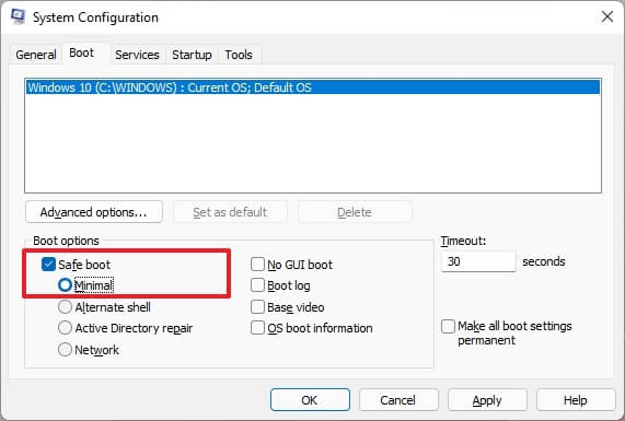 msconfig boot in Safe Mode