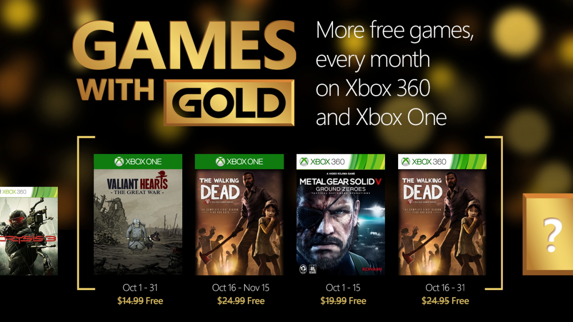 October 2015 free games for Xbox with Gold