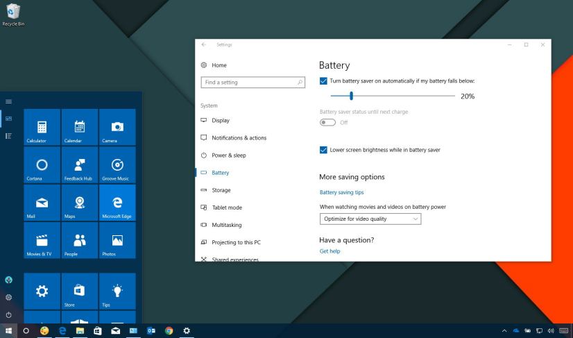 Optimize battery for video quality on Windows 10