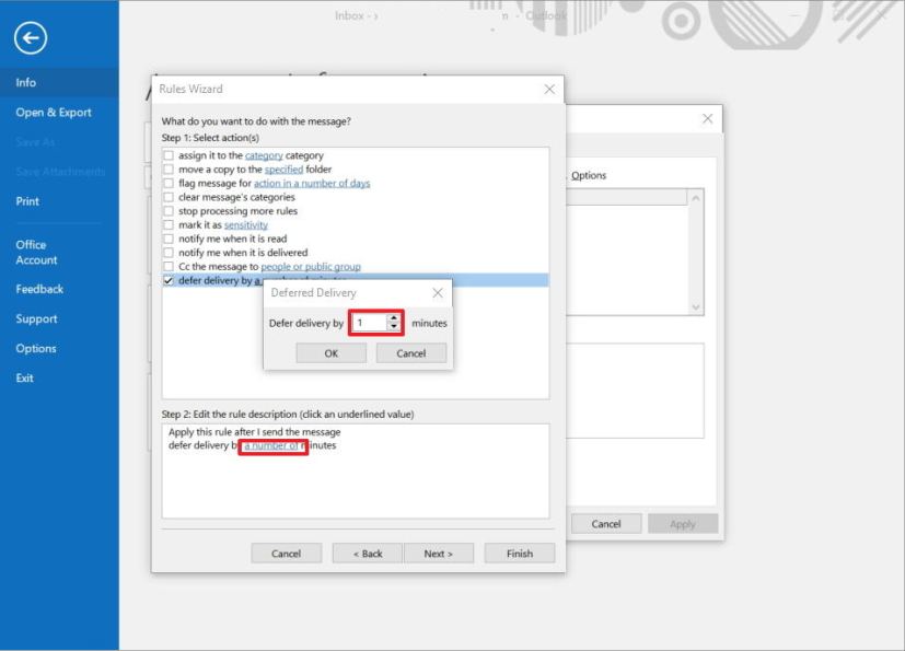 Outlook defer delivery rule