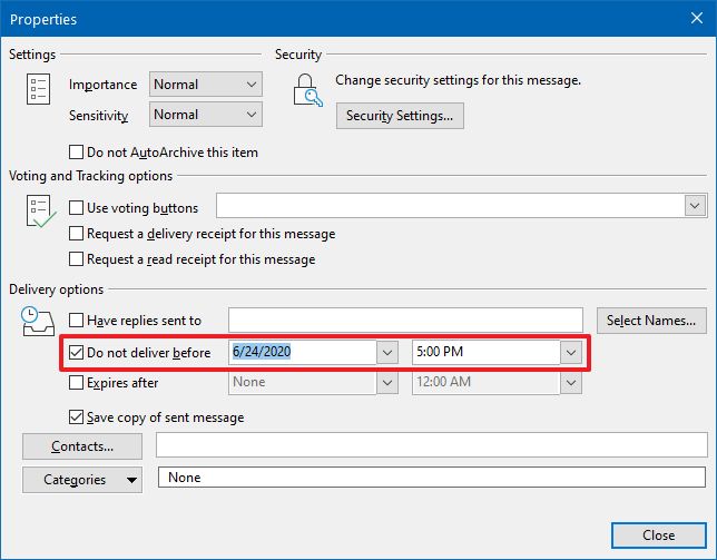 Outlook email send later option