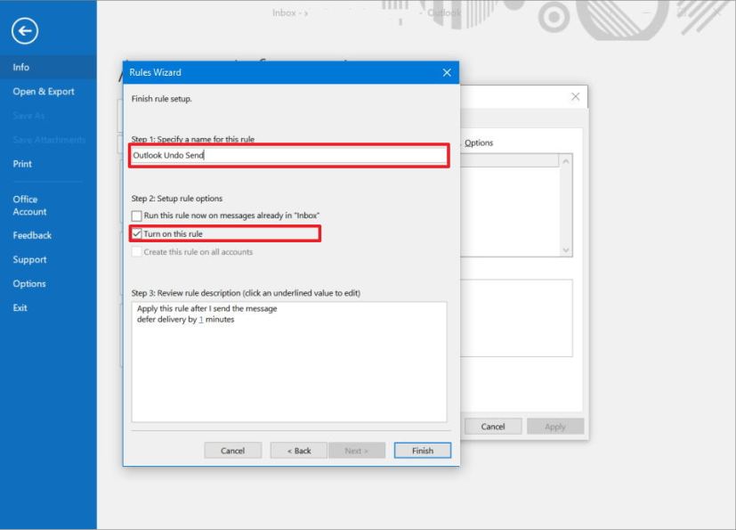Outlook undo send rule
