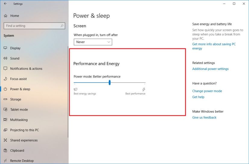 Performance and Energy slider